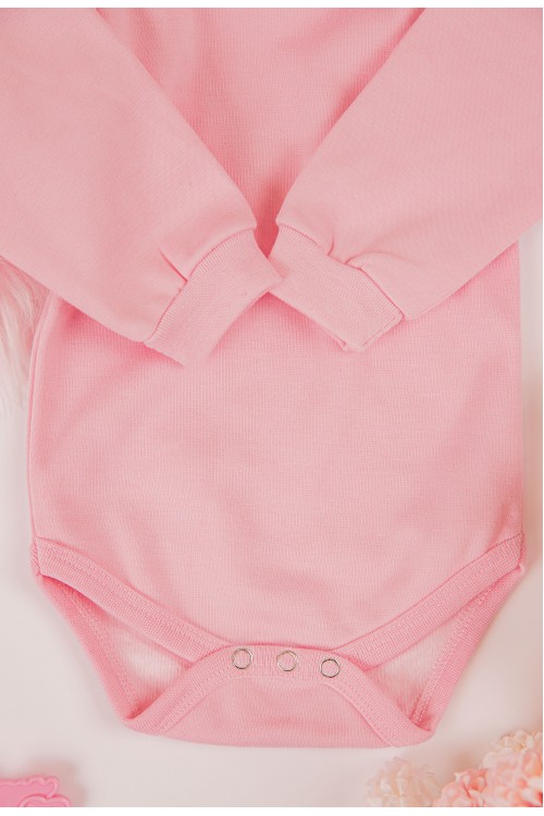 بربتوز أطفال بياقه رقبة لون وردي كم طويل بمطاط وأزرار من الأسفل