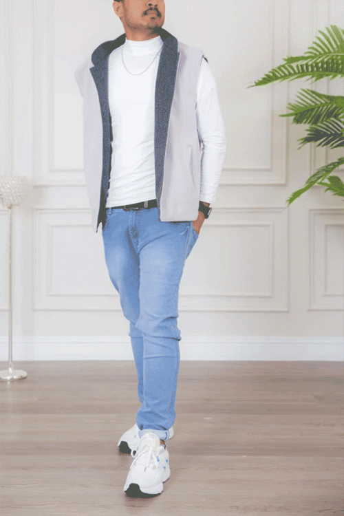 سديري رجالي وجهين دبل فيس لون رمادي غامق و فاتح  بجيوب جانبية وداخلية