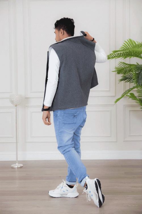 سديري رجالي وجهين دبل فيس لون رمادي غامق و فاتح  بجيوب جانبية وداخلية