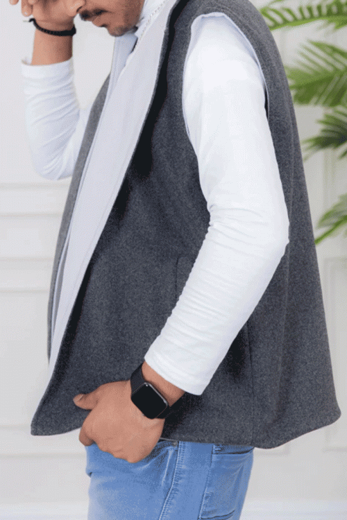 سديري رجالي وجهين دبل فيس لون رمادي غامق و فاتح  بجيوب جانبية وداخلية