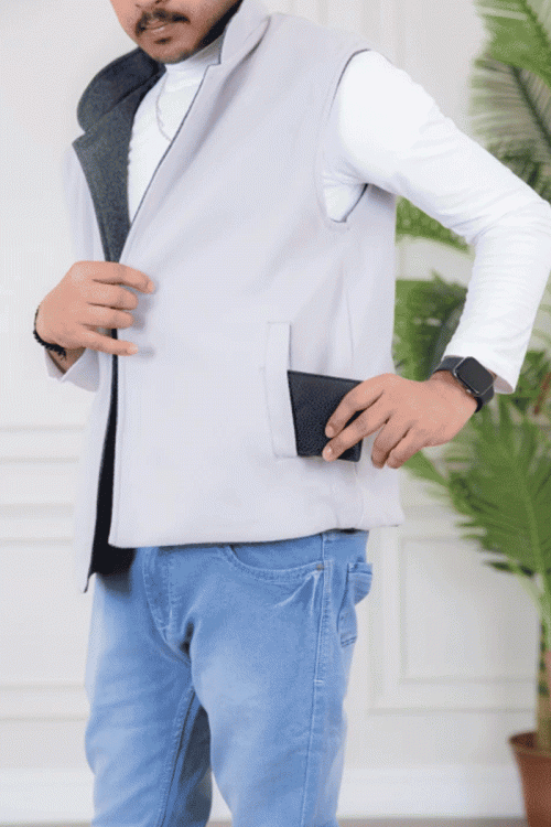 سديري رجالي وجهين دبل فيس لون رمادي غامق و فاتح  بجيوب جانبية وداخلية