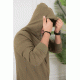 بلوفر هودي رجالي لون زيتي أكمام طويلة مع قبعة رأس و خيوط شد