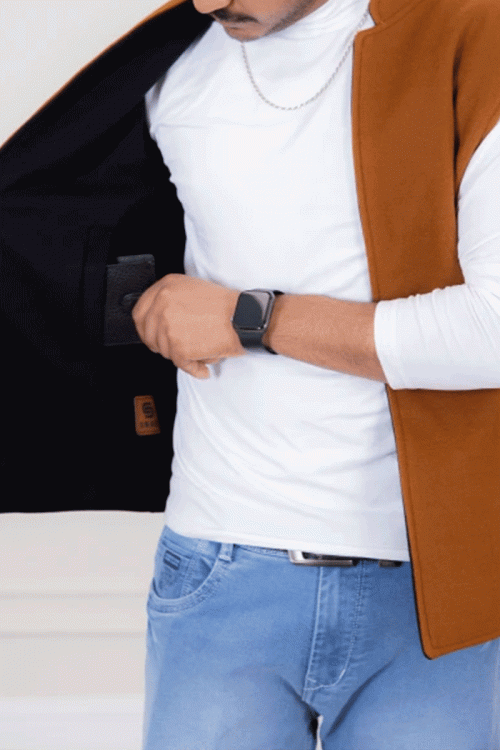 سديري رجالي وجهين دبل فيس لون بني و أسود  بجيوب وجانبية وداخلية