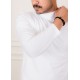 تيشيرت سادة لون أبيض بياقة عالية و أكمام طويلة