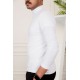 تيشيرت سادة لون أبيض بياقة عالية و أكمام طويلة