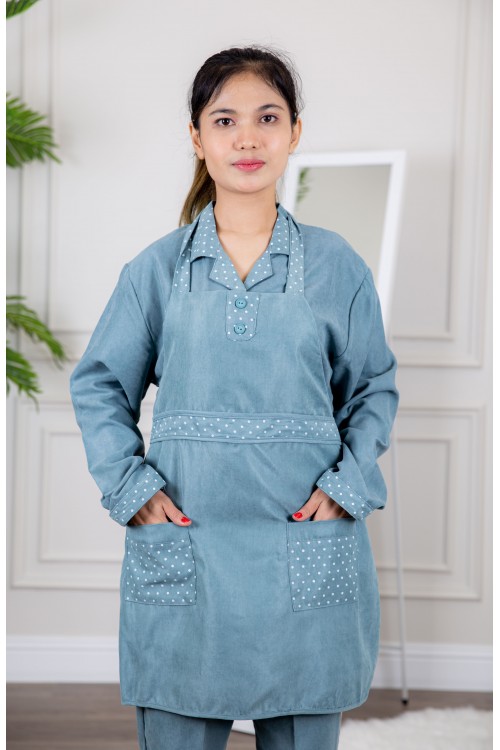 زي عاملة شتوي قطعتين أكمام طويلة وجيوب فيونكة و ياقة بازرار أمامية