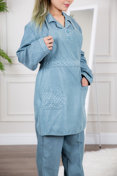 زي عاملة شتوي قطعتين أكمام طويلة وجيوب فيونكة و ياقة بازرار أمامية