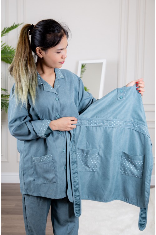 زي عاملة شتوي قطعتين أكمام طويلة وجيوب فيونكة و ياقة بازرار أمامية