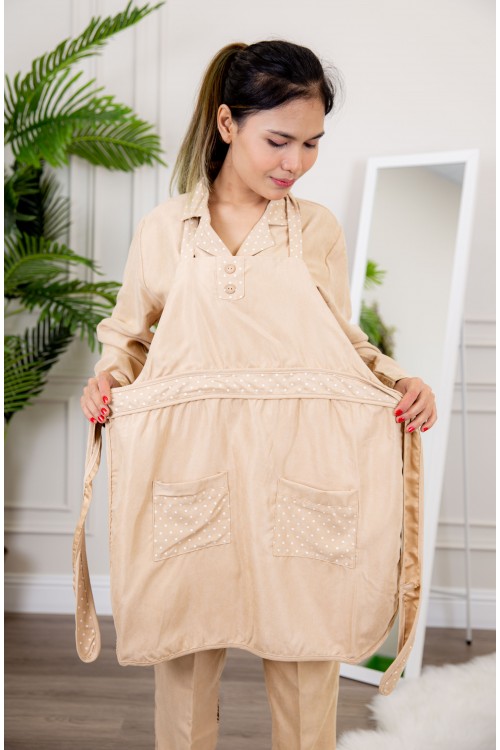 زي عاملة شتوي قطعتين أكمام طويلة وجيوب فيونكة و ياقة بازرار أمامية