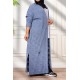 عباية شتوي نسائي تركي أنيقة لون سماوي  مفتوحة من الأمام بتصميم زخرفة