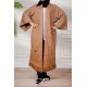 عباية شتوي نسائي تركي أنيقة لون بني مفتوحة من الأمام بتصميم زخرفة
