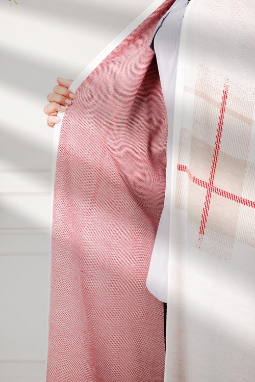 عباية شتوي نسائي تركي أنيقة لون سكري مفتوحة من الأمام بكاروهات من الوسط ودنانيش من الأسفل