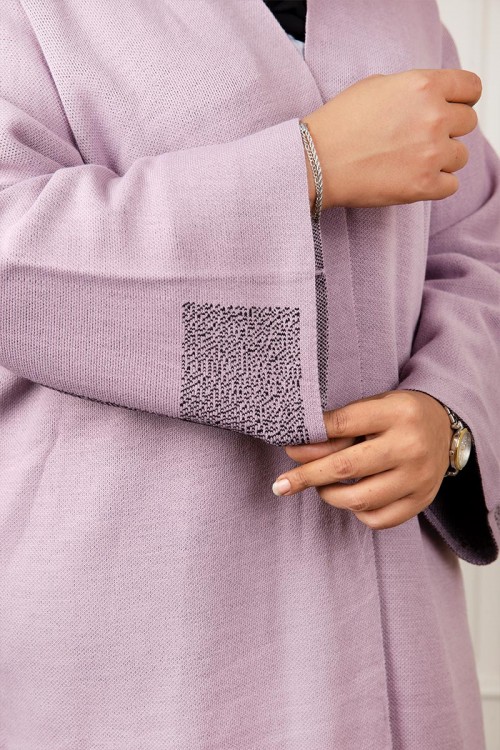 عباية شتوي نسائي تركي أنيقة لون موف مفتوحة من الأمام بتصميم كاروهات من الخلف