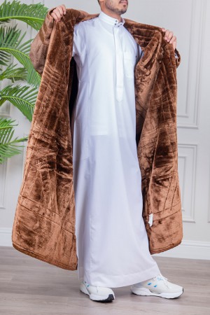 فرو شتوي رجالي  تركي أنيقة لون بني بفرو مبطن من الداخل مفتوحة من الأمام بتصميم زخرفة 