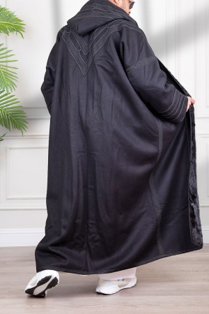 فرو شتوي رجالي  تركي أنيقة لون اسود بفرو مبطن من الداخل مفتوحة من الأمام بتصميم زخرفة 