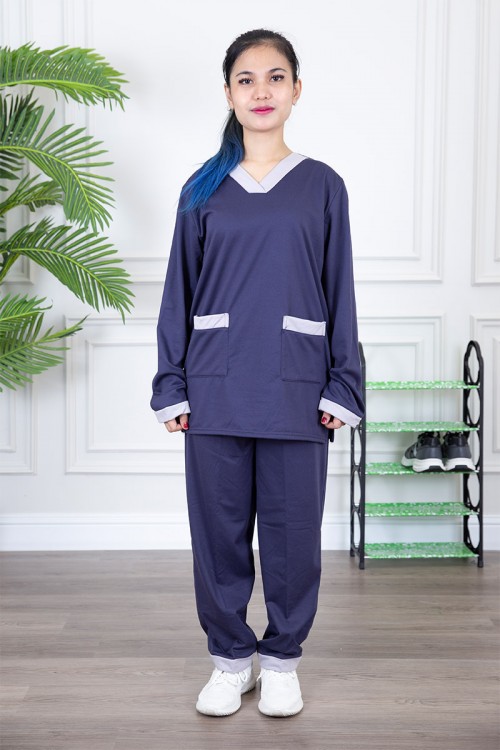 زي عاملة شتوي مبطن قطعتين قماش سادة   أكمام طويلة بياقة شكل سبعه و جيوب من الأمام