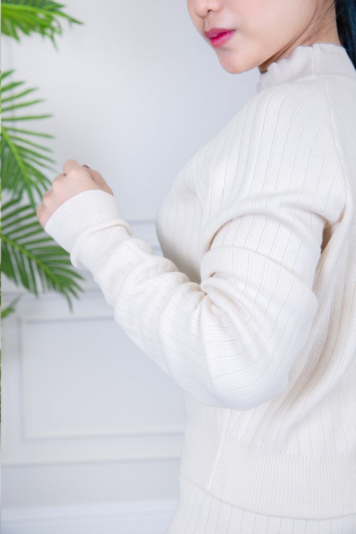 طقم نسائي شتوي  بأكمام طويلة وياقة عالية