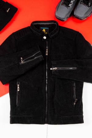 جاكيت ولادي شتوي لون أسود أكمام طويلة بجيوب و سحاب من الأمام و الأكمام