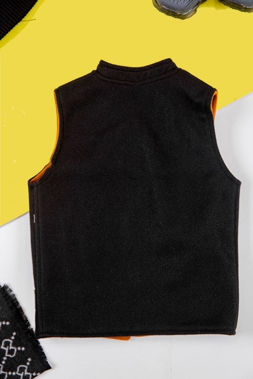 سديري ولادي شتوي أنيق وجهين دبل فيس لون أسود و بني بدون أكمام و بجيوب أمامية