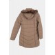 جاكيت نسائي شتوي لون بيج مبطن من الداخل بقبعة من الفرو منفصلة و أكمام طويلة بجيوب و سحاب من الأمام