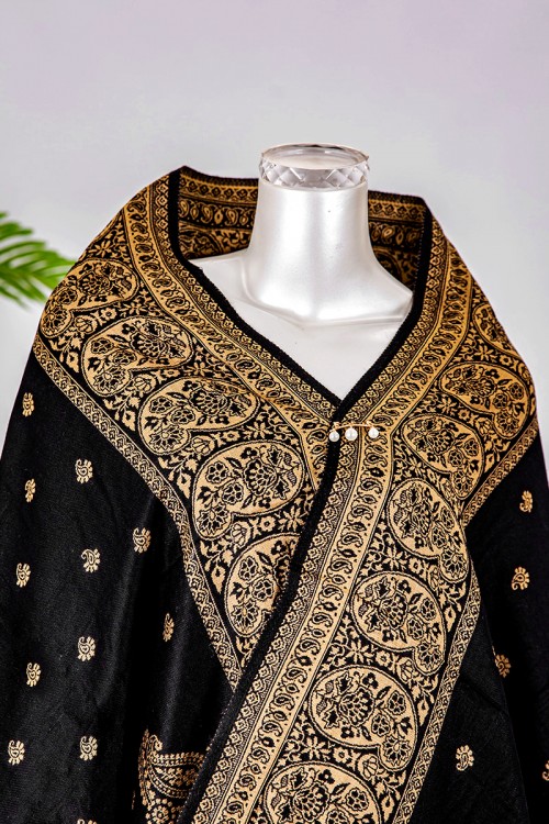 شال كشميري نسائي متعدد الألوان بتطريز باللون الذهبي