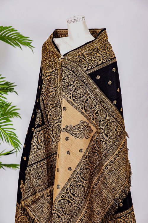 شال كشميري نسائي متعدد الألوان بتطريز باللون الذهبي