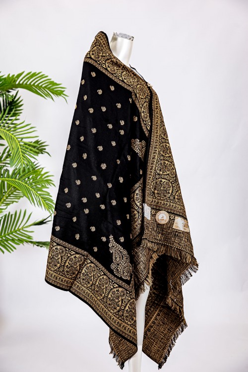 شال كشميري نسائي متعدد الألوان بتطريز باللون الذهبي