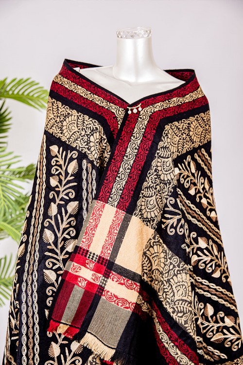 شال كشميري نسائي أنيق متعدد الألوان بتطريز باللون الذهبي