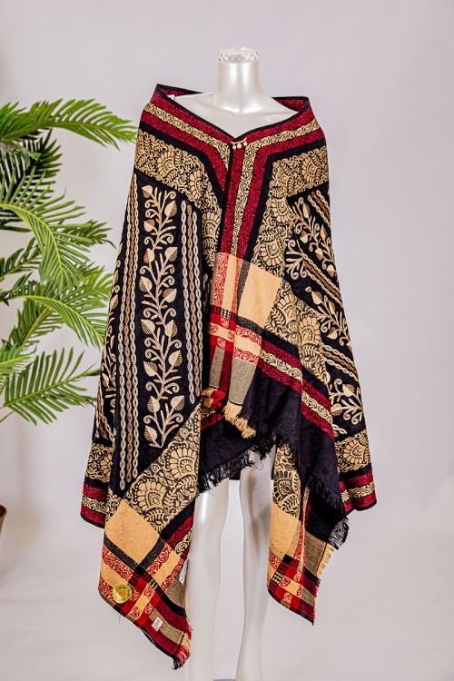 شال كشميري نسائي أنيق متعدد الألوان بتطريز باللون الذهبي