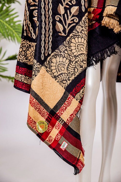 شال كشميري نسائي أنيق متعدد الألوان بتطريز باللون الذهبي