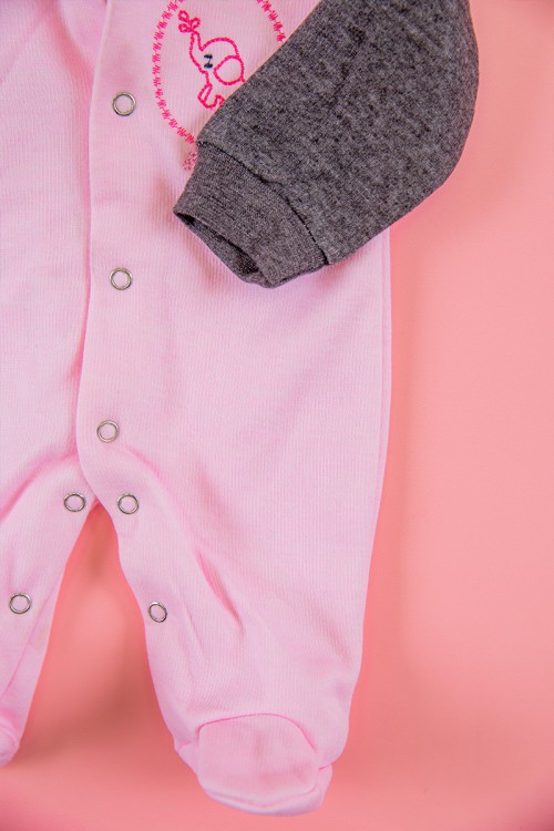 افرول أطفال بناتي شتوي مبطن لون وردي بقبعة رأس متصلة و أزرار من الأمام