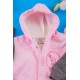 افرول أطفال بناتي شتوي مبطن لون وردي بقبعة رأس متصلة و أزرار من الأمام