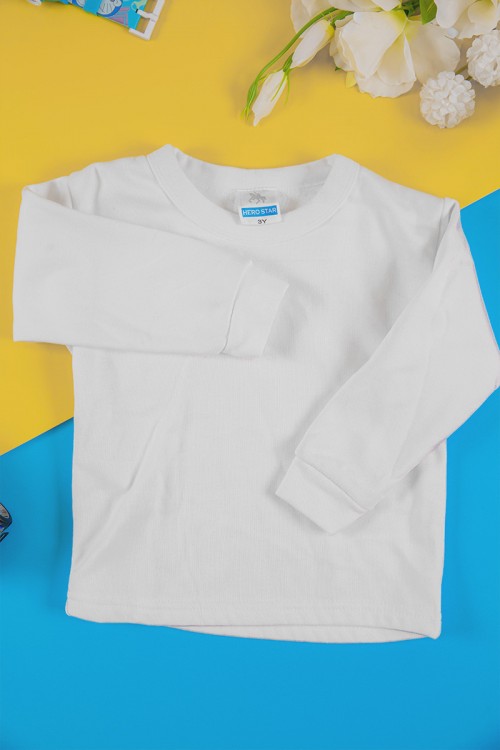 بيجاما أطفال ولادي شتوي قطعتين لون أبيض بأكمام طويلة وبنطلون طويل