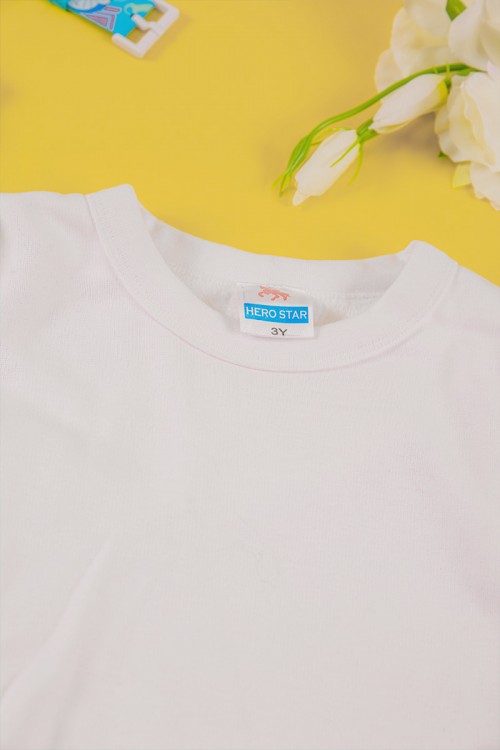 بيجاما أطفال ولادي شتوي قطعتين لون أبيض بأكمام طويلة وبنطلون طويل