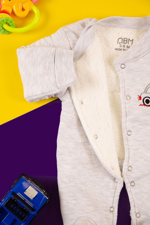 افرول أطفال ولادي شتوي مبطن لون رمادي بأزرار من الأمام