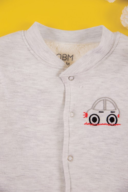 افرول أطفال ولادي شتوي مبطن لون رمادي بأزرار من الأمام