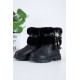 حذاء بوت بناتي شتوي لون أسود بطول الكاحل مزين و مبطن بفرو و سحاب جانبي للغلق