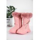 حذاء بوت بناتي شتوي لون وردي بطول الكاحل مزين و مبطن بفرو و سحاب جانبي للغلق