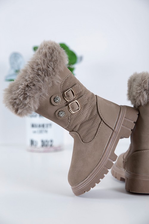 حذاء بوت بناتي شتوي لون بني بطول الكاحل مزين بفرو و سحاب جانبي للغلق