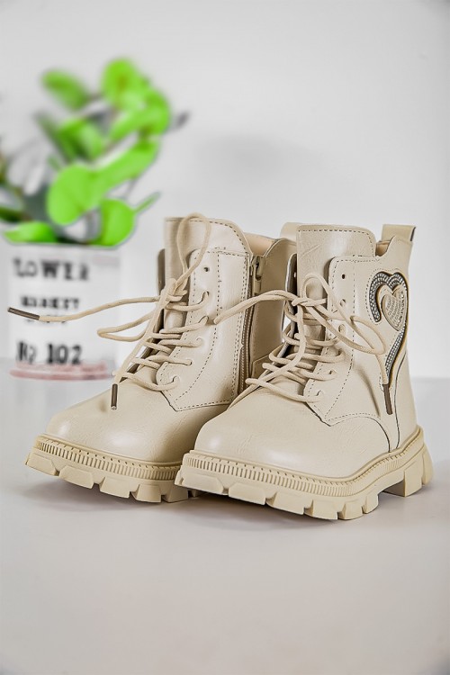 حذاء بوت بناتي شتوي لون اوف وايت بطول الكاحل مبطن بفرو و سحاب جانبي للغلق