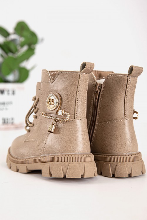 حذاء بوت بناتي شتوي لون بني بطول الكاحل مبطن بفرو و سحاب جانبي للغلق