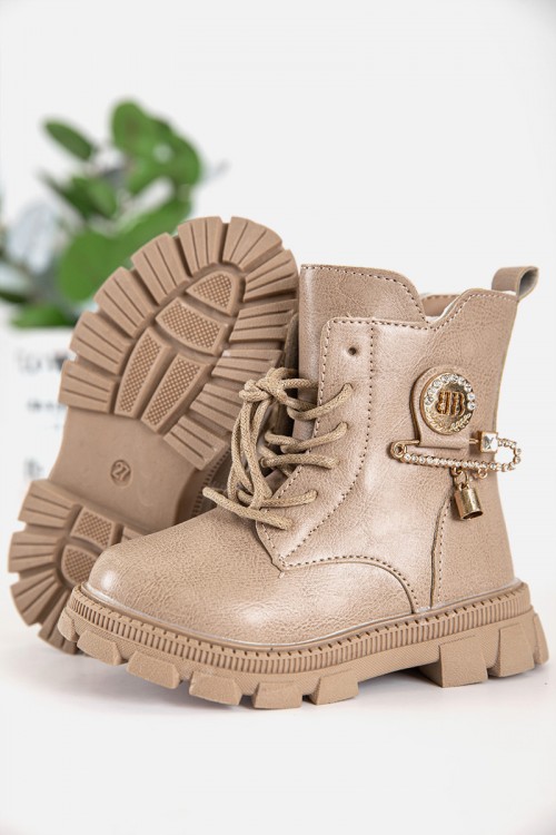 حذاء بوت بناتي شتوي لون بني بطول الكاحل مبطن بفرو و سحاب جانبي للغلق