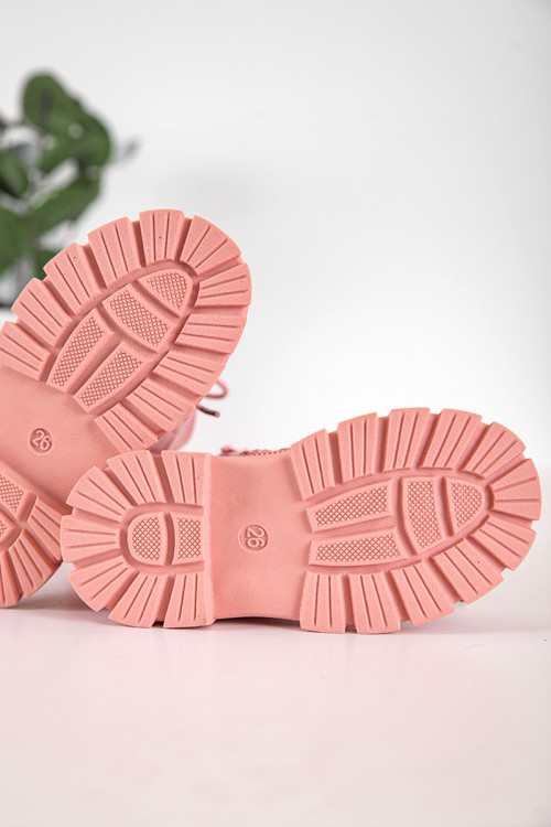 حذاء بوت بناتي شتوي لون وردي بطول الكاحل مبطن بفرو و سحاب جانبي للغلق