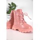 حذاء بوت بناتي شتوي لون وردي بطول الكاحل مبطن بفرو و سحاب جانبي للغلق