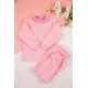 طقم بيجاما بناتي شتوي قطعتين لون وردي بأكمام طويلة و رقبة عالية مع بنطلون طويل بزم