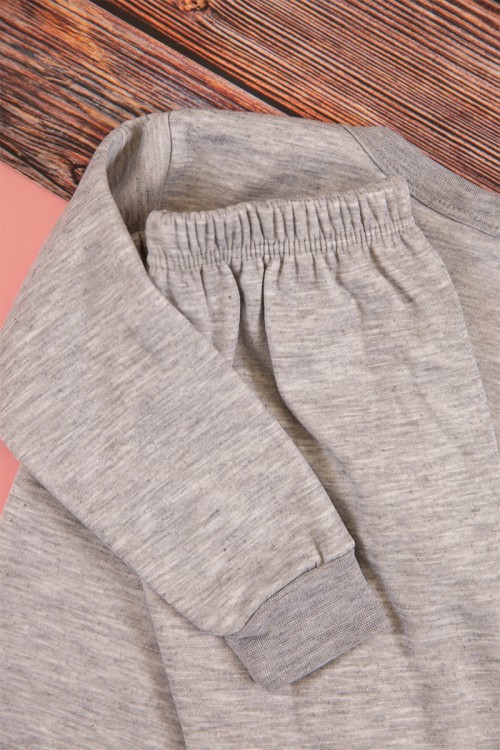 طقم بيجاما بناتي شتوي قطعتين لون رصاصي بأكمام طويلة مع بنطلون طويل بزم