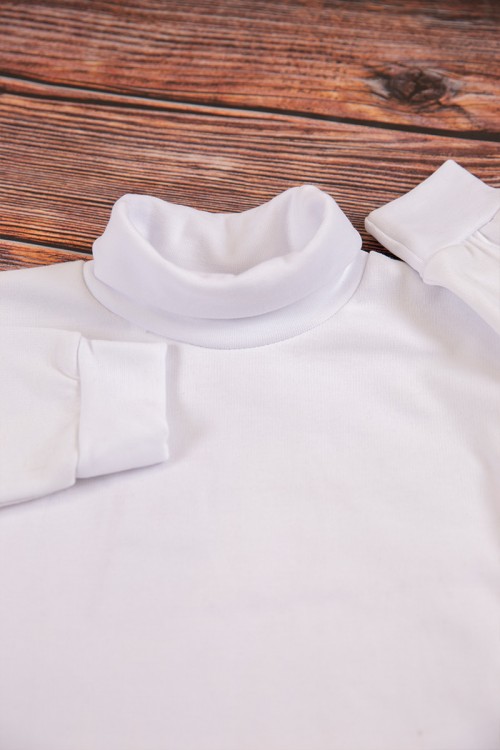 طقم بيجاما بناتي شتوي قطعتين لون أبيض بأكمام طويلة و رقبة عالية مع بنطلون طويل بزم