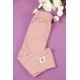 طقم بناتي شتوي قطعتين لون وردي بأكمام طويلة مع بنطلون طويل بزم و رباط على الخصر