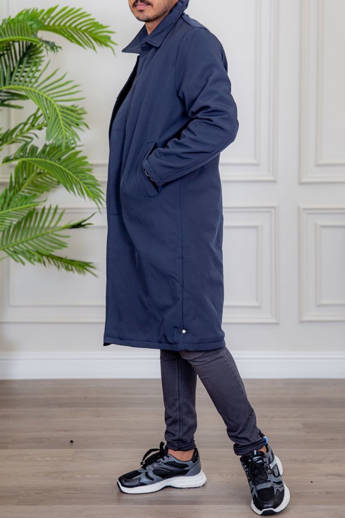 بالطو رجالي شتوي مبطن لون كحلي بأزرار أمامية