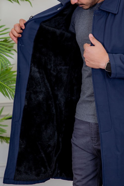 بالطو رجالي شتوي مبطن لون كحلي بأزرار أمامية